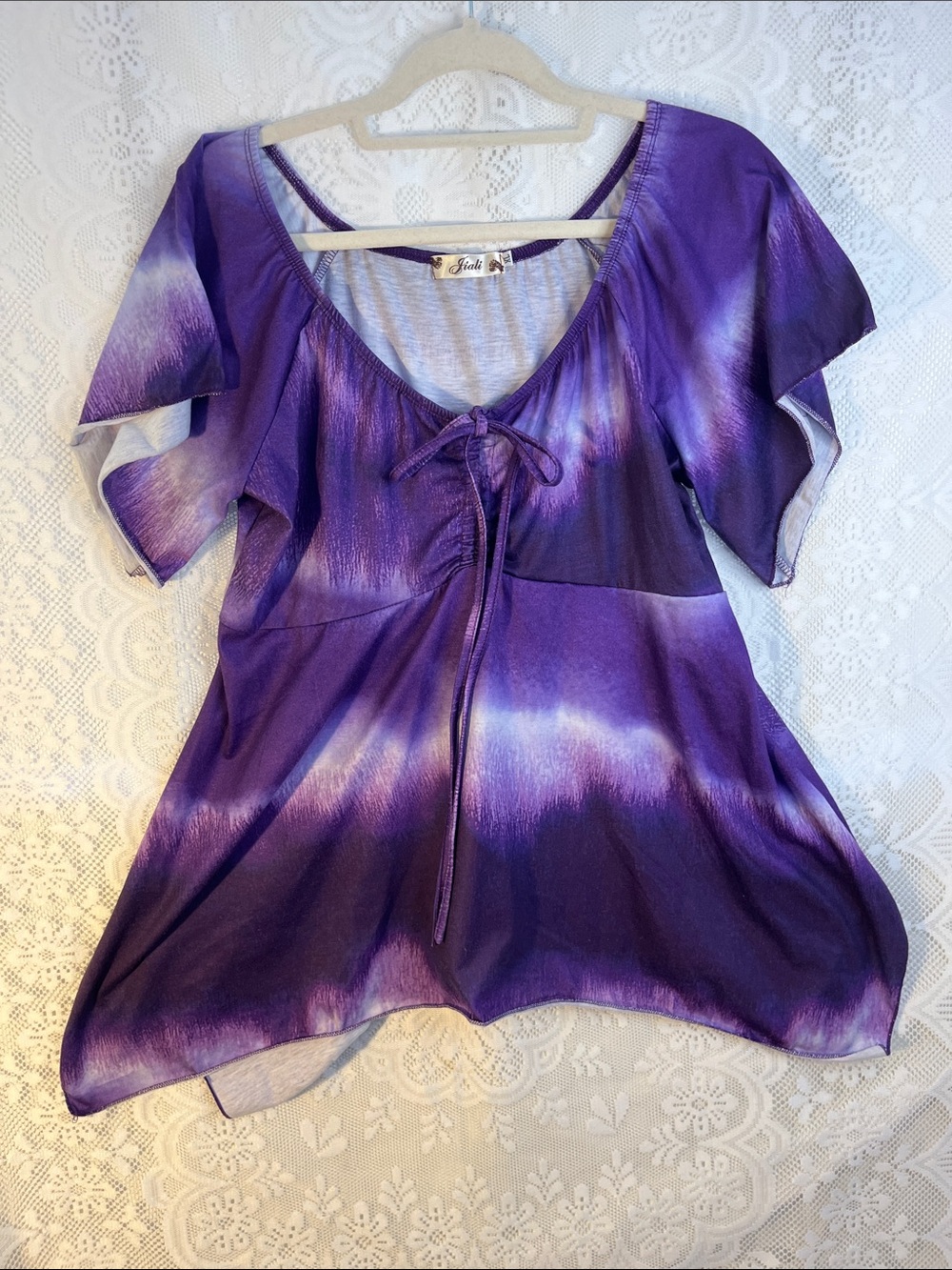 😻5for$15😻 Jiali Purple Tie-Front Flutter Sleeve XL